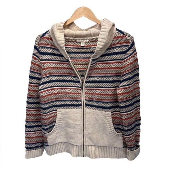 Toad & Co Women Hoodie Sweater Medium Striped Lambswool Zip Pockets Cozy Outdoor - Picture 1 of 11